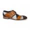 Duca Di Matiste "Imperio" Brown Tri Tone Genuine Italian Calf Leather Crocodile/Ostrich/Lizard Print Lace-Up Dress Shoes.